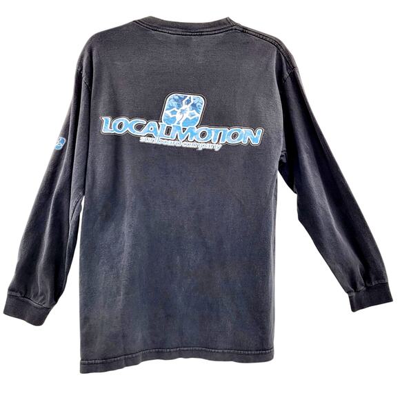 Vintage Local Motion Surfboard Company Faded Black & Blue T-Shirt Men's Sz M - Picture 1 of 9